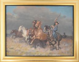 Viski János (1891-1987): Csikós lovakkal. Olaj, vászon, jelezve jobbra lent: Viski J. Dekoratív fake...