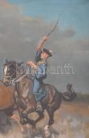 Viski János (1891-1987): Csikós lovakkal. Olaj, vászon, jelezve jobbra lent: Viski J. Dekoratív fake...