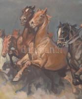 Viski János (1891-1987): Csikós lovakkal. Olaj, vászon, jelezve jobbra lent: Viski J. Dekoratív fake...