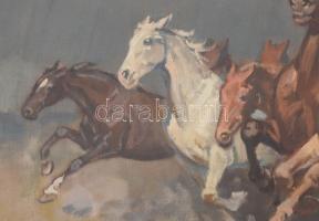Viski János (1891-1987): Csikós lovakkal. Olaj, vászon, jelezve jobbra lent: Viski J. Dekoratív fake...