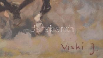 Viski János (1891-1987): Csikós lovakkal. Olaj, vászon, jelezve jobbra lent: Viski J. Dekoratív fake...