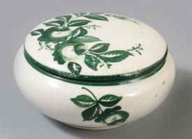 Antik Hollóházi Szakmáry fedeles edény, jelzett, fedélen felületi sérüléssel d: 10,5 cm