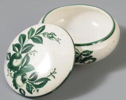 Antik Hollóházi Szakmáry fedeles edény, jelzett, fedélen felületi sérüléssel d: 10,5 cm