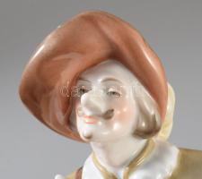 Herendi Cyrano de Bergerac figura, kézzel festett, jelzett, kardja vége hiányzik, m:33 cm