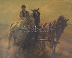 Viski János (1891-1987): Hármasfogat, 1930-40 körül. Olaj, vászon, jelezve balra lent: Viski J. Háto...