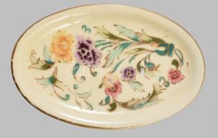 Zsolnay gyűrűs tálka. Kézzel festett, jelzett, kis kopással 12 cm