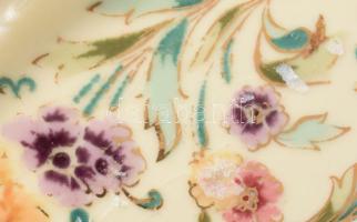 Zsolnay gyűrűs tálka. Kézzel festett, jelzett, kis kopással 12 cm