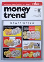 Money Trend német nyelvű folyóirat 2025/7/8 száma. Szép állapotban, de a fedőlap sérült, hajtás, szakadás.