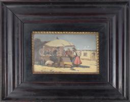 Pörge Gergely (1858-1930): Piac. Olaj, fa. Jelezve jobbra lent. Hátoldalán Pörge Gergely autográf fe...