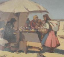 Pörge Gergely (1858-1930): Piac. Olaj, fa. Jelezve jobbra lent. Hátoldalán Pörge Gergely autográf fe...