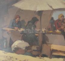 Pörge Gergely (1858-1930): Piac. Olaj, fa. Jelezve jobbra lent. Hátoldalán Pörge Gergely autográf fe...