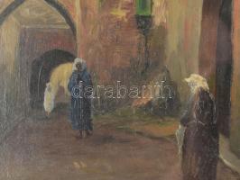 báró Szveteney György (1871-1952), 2 db mű: Keleti piac és orientális utcarészlet járókelőkkel. Olaj...