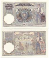 Jugoszlávia 1929. 100D "I. Sándor" vízjel + Szerbia / Német megszállás 1941. 100D "I. Sándor" vízjel T:XF-VF Yugoslavia 1929. 100 Dinara with "Alexander I" watermark + Serbia / German Occupation 1941. 100 Dinara with "Alexander I" watermark C:XF-VF