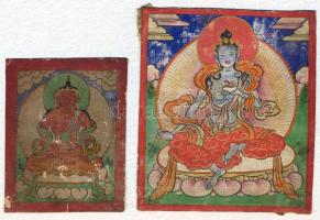 Tibeti Buddha Tsakli 2db Kézzel festett, XIX. sz. 4x5 / 6x6 cm