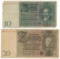 Német Birodalom / Weimari Köztársaság 1929. 10M "E 15050056" + 20M "M 32223600" T:F-VG German Empire / Weimar Republic 1929. 10 Reichsmark "E 15050056" + 20 Mark "M 32223600" C:F-VG