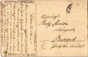 Üdvözlet a Krampusztól! / Krampus greeting art postcard with flames and brich (fa)