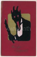 1913 Üdvözlet a Krampusztól! / Krampus greeting art postcard, textile (fl)