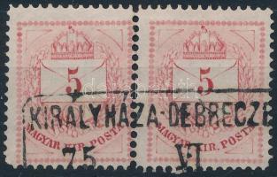 1874 5kr pár I. típus, "KIRÁLYHÁZA-DEBRECZE(N)" mozgóposta bélyegzéssel