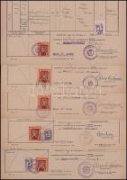 1947 Hódmezővásárhelyi anyakönyvi díj illetékbélyeg mind az 5 változata okmányokon
