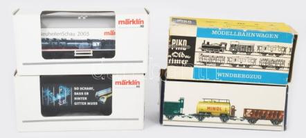 4 darab Piko és Marklin modell vasú teherkocsi, eredeti dobozában.