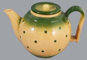 Gránit zöld pöttyös teás készlet 3 személyes. Matricás, jelzett, egyik csészén apró hajszálrepedésse...