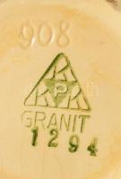 Gránit zöld pöttyös teás készlet 3 személyes. Matricás, jelzett, egyik csészén apró hajszálrepedésse...