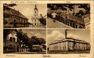 1942 Tiszakécske, Újkécske; római katolikus templom a községházával, látkép, vasútállomás, gőzmalom (EB)