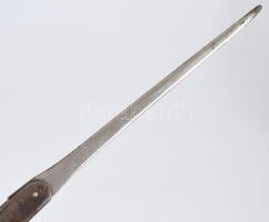 Antik levélbontó kés, "1883-1910 Roóz Testvérek" felirattal, kissé hajlott, h: 20 cm