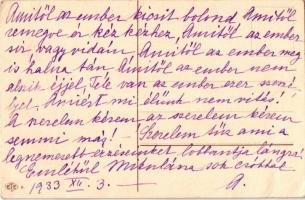 1933 Üdvözlet a Krampusztól! / Krampus greeting art postcard, Krampus dancing with lady (EB)