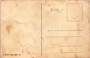 Üdvözlet a Krampusztól! / Krampus greeting art postcard, Krampus with lady in an automobile. C. H. W...