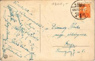 1935 Üdvözlet a Krampusztól! / Krampus greeting art postcard, Krampus with birch and crying girl (EB...