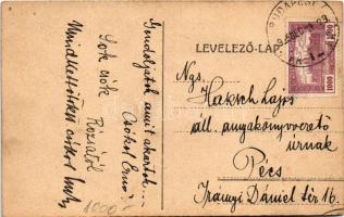 1925 Üdvözlet a Krampusztól! / Krampus greeting art postcard, Krampus firing bricks in a kiln s: Hak...