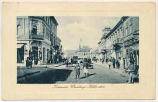 1918 Kolozsvár, Cluj; Wesselényi Miklós utca, Pannonia szálloda, Hirsch Adolf üzlete, Novák kávé rek...