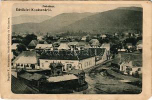 1906 Kovászna, Covasna; látkép, Pokolsár gyógyfürdő, Manya Dávid üzlete. Bogdán F. fényképész / gene...