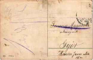 1917 Gruss vom Krampus / Krampusz üdvözlet / Krampus greeting art postcard, Krampus chasing a girl w...