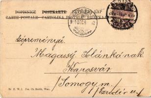 1900 6. December / Krampusz üdvözlet Mikulással / Krampus greeting art postcard with Saint Nicholas....