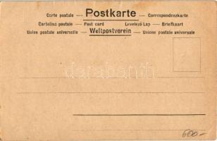 Krampusz üdvözlet / Krampus greeting art postcard, flying Krampus with boy in the night. Br. K. W. I...