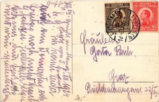 1924 Krampusz és Mikulás gyerekek / Krampus greeting art postcard, Krampus and Saint Nicholas as chi...