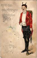 1902 Für die schlimmen Mädchen / Krampusz üdvözlet / Krampus greeting art postcard. litho (fl)