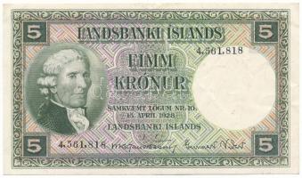 Izland 1948-1955. (1928) 5K "4,561,818" T:F Iceland 1948-1955 (1928) 5 Kronur "4,561,818" C:VG Krause 32.a
