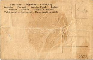 Krampusz üdvözlet / Krampus greeting art postcard with birch. Emb. litho (r)