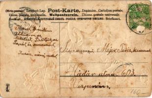 1907 Krampusz üdvözlet / Krampus greeting art postcard with girl. M.S.i.B. Emb. litho (EM)