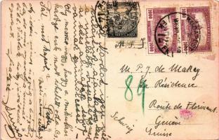 Bonbons / Krampusz üdvözlet / Krampus greeting art postcard, Krampus jumping out of a candy box. C. ...