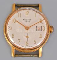 Vosztok 17 köves, acél tokos, kézi felhúzós karóra, működő állapotban, sérült plexivel 33 mm