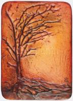 Zajácz Tamás (1952-): Kompozíció. Bőrkép, faroston, jelzett a hátoldalán, 25x19 cm