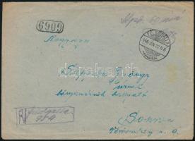 1946 (20. díjszabás) Ajánlott levél készpénzes bérmentesítéssel és szükségragjeggyel "FELSŐGALL...