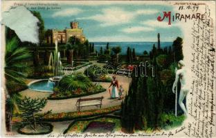 1899 Trieste, Tireszt; Miramare / castle park. Meteor No. 423. hold to light litho (surface damage)