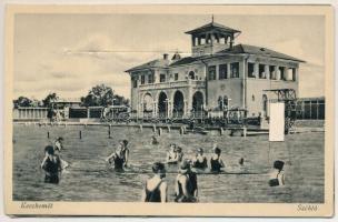 Kecskemét, Széktói strandfürdő, leporellolap 10 kis képpel (sérült / damaged)