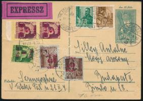 1945 (2. díjszabás) Budapest helyi expressz levelezőlap 7 db bélyeggel / Local express cover with 7 ...