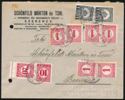 1932 Levél Pengő-fillér 2 x 1f bélyeggel és 8 db portó bélyeggel / Cover with postage due stamps